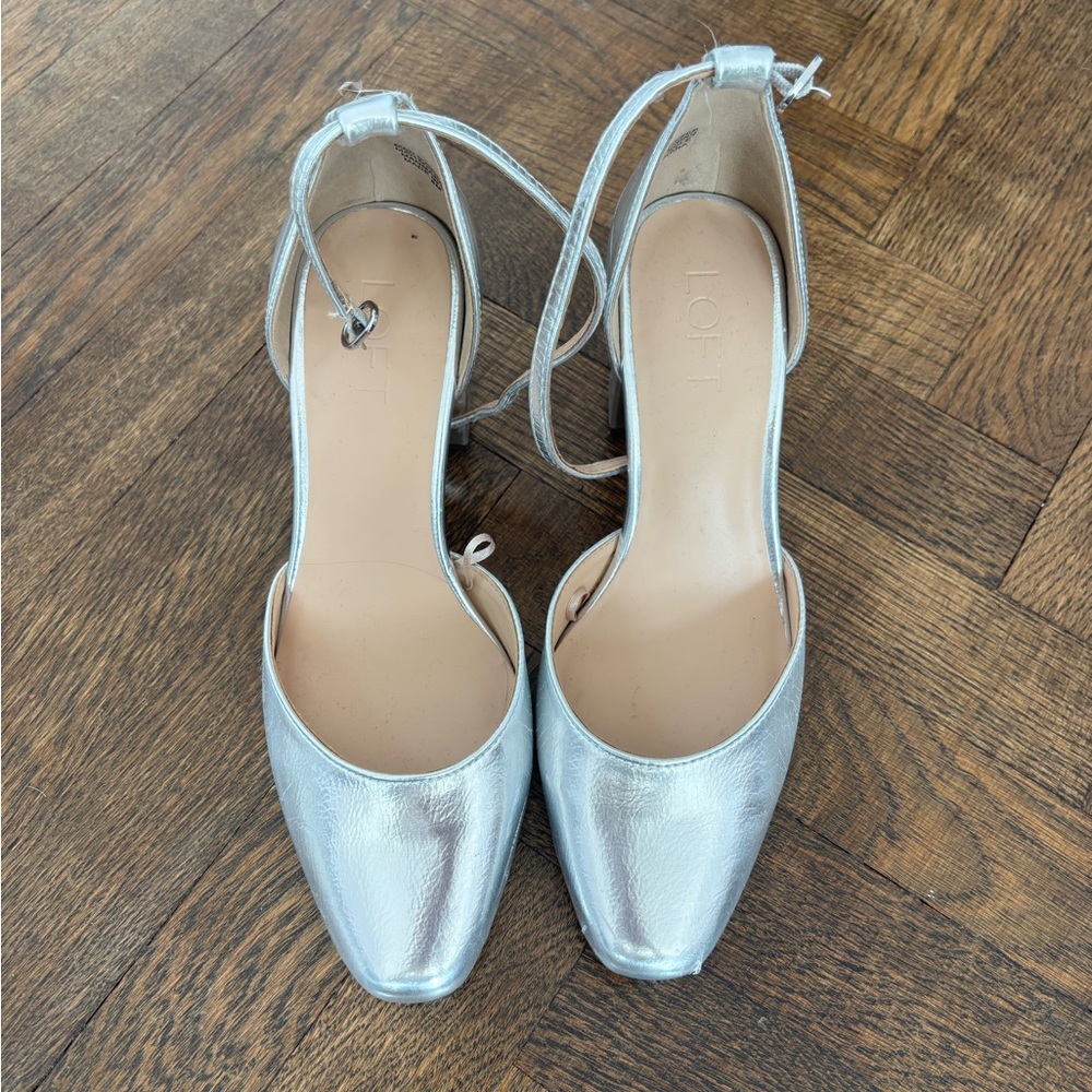 LOFT Silver Heels with Ankle Straps
